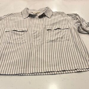 Max Studio Beige and White Striped Casual Shirt